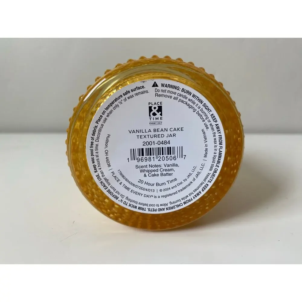 Time & Place Vanilla Bean Cake Textured Yellow Jar Scented Candle- 4.9oz